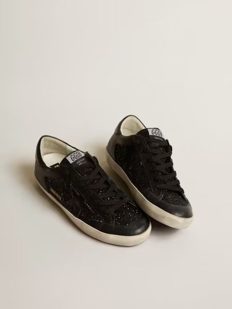 Golden Goose Black Glitter, Black Golden Goose, Golden Goose Black, Golden Family, White Leather Sneakers, Super Star, Under Maintenance, Iconic Women, Golden Goose