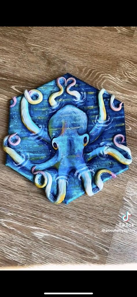 Octopus 3d Art, 3d Octopus Painting, Squid Painting, 3d Painting On Canvas, Summer Paintings, Octopus Drawing, Pretty Paintings, Octopus Painting, Lighthouse Painting