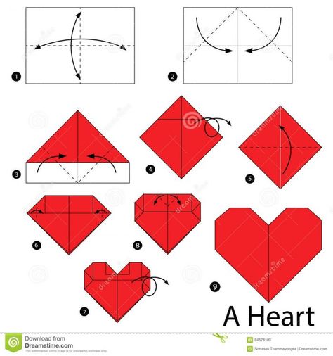 Origami Heart Instructions, Easy Origami Heart, Valentines Origami, Origami Heart With Wings, Heart Diagram, Paper Balloon, Origami Step By Step, Origami Bookmark, Heart Vector