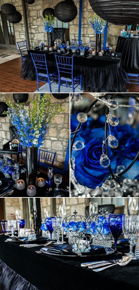 Royal Blue and Black Wedding Decorations | Confetti.co.uk Royal Blue And Black Wedding, Black And Blue Wedding, Blue And Black Wedding, Royal Blue Wedding Theme, Black Wedding Decorations, Blue Wedding Decorations, Blue Bridal Shower, Royal Blue Wedding, Wedding Floral Centerpieces