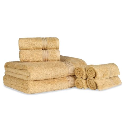 Egyptian Cotton Solid 8-Piece Highly Absorbent Plush Gold Towel Set by Superior - Walmart.com - Walmart.com Classy Bathroom, Egyptian Cotton Towels, Fluffy Towels, Chic Bathrooms, Luxury Towels, Decor Essentials, Soft Towels, Face Towel, Neutral Colour Palette