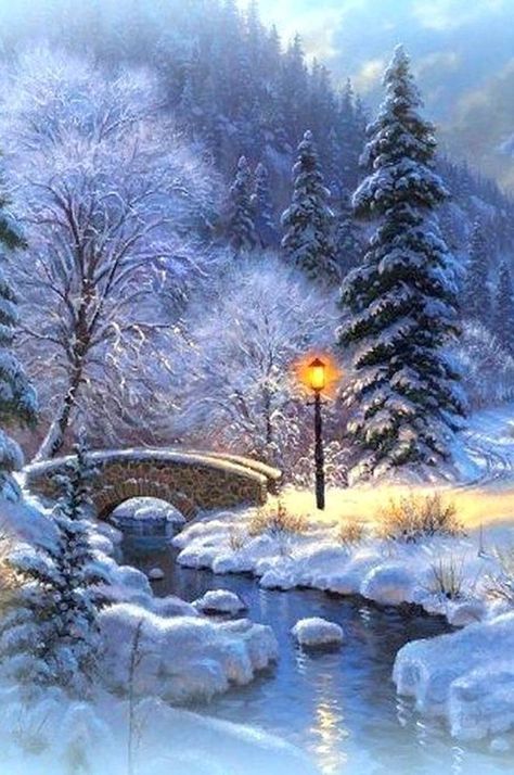 Watercolor Snow, Thomas Kinkade Art, Thomas Kinkade Paintings, Winter Scene Paintings, Thomas Kinkade Christmas, Kinkade Paintings, Winter Christmas Scenes, Snow Landscape, Snow Falling