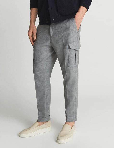 Reiss. This outfit first appeared in the article: Men’s Cargo Pants Outfit Inspiration: 18 Stylish Looks For 2022, on MensFlair.com Fall Outfits For Men, Traditional Belt, Cargo Design, Cargo Pants Outfits, Combat Pants, Grey Cargo Pants, Winter Knitwear, Combat Trousers, Dress For Fall