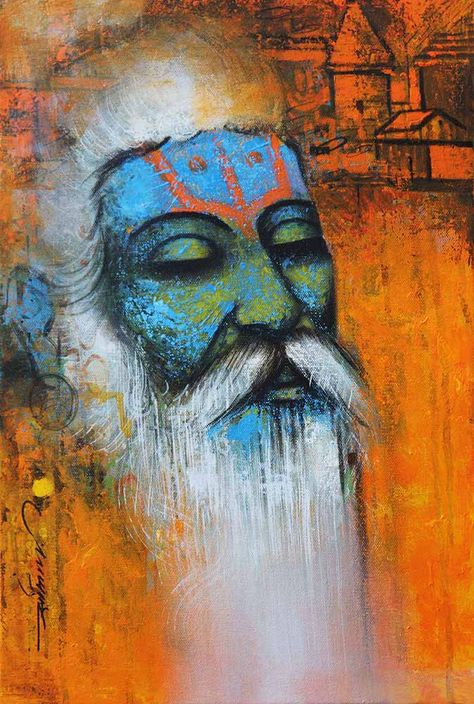 Sadhu Painting, Orange Acrylic Painting, Rajasthani Painting, Composition Painting, Abstract Art Images, Ancient Paintings, Abstract Face Art, Religious Paintings, Ganesha Painting