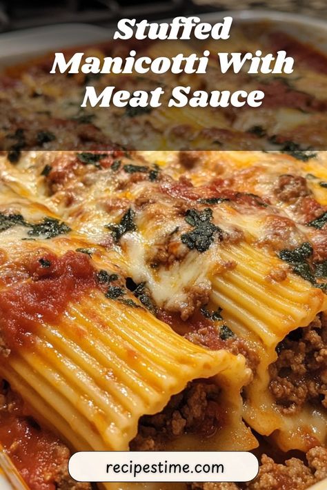 Enjoy hearty stuffed manicotti with rich meat sauce, a classic Italian dish that's perfect for family dinners. #StuffedManicotti #ItalianDinner Stuffed Manicotti With Meat, Meat Manicotti Recipe, Manicotti With Meat Sauce, Manicotti With Meat, Beef Manicotti, Meat Manicotti, Stuffed Shells With Meat, Manicotti Pasta, Stuffed Manicotti