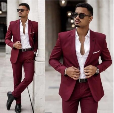 Burgundy Wedding Tuxedos Groom Suits For Men 2021 Wedding Groom Suit For Men (Jacket +Pants+Tie ) Business plus size Office Wear Outfit, Maroon Suit, Terno Slim, Prom For Guys, Mens Wedding Attire, Groom Tuxedo, Wedding Suits Groom, Burgundy Suit, Business Pants