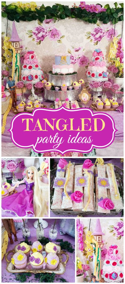 What a fantastic Tangled party! Such elaborate decorations! See more party ideas at CatchMyParty.com! Princess Rapunzel Birthday Party Ideas, Rapunzel Party Food, Rapunzel Torte, Tangled Party Ideas, Tangled Birthday Party, Rapunzel Birthday, Rapunzel Birthday Party, Tangled Birthday, Rapunzel Disney