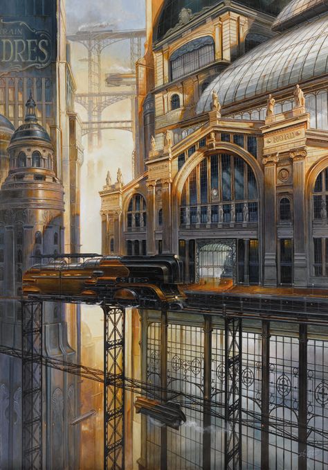 Métro Gare du Nord by Didier Graffet #Steampunk #Cityscape Steampunk Mansion, Steampunk Cityscape, Steampunk Concept Art, Ville Steampunk, Steampunk Architecture, Steampunk World, Steampunk City, Surreal Painting, Steampunk Artwork