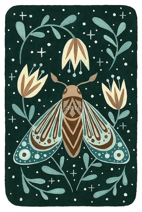 Modern Folk Art, Arte Folk, Moth Art, Posca Art, Illustration Photo, Scandinavian Folk Art, Insect Art, Art And Illustration, Punch Needle