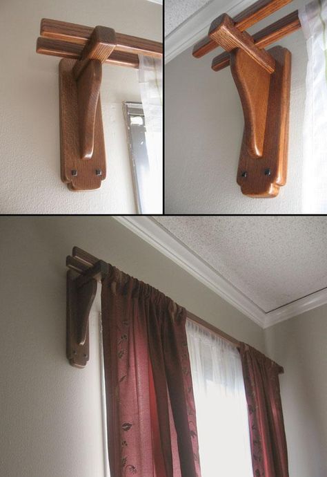 Curtain Rods by jtpark on DeviantArt Curtains Holder, Modern Sheer Curtains, Wooden Curtain Rods, Wood Curtain Rods, Diy Curtain Rods, Wooden Brackets, Curtain Rod Holders, Wood Curtain, Living Room Curtains