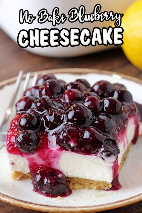 No Bake Blueberry Cheesecake-crusty base, cream filling and fruit topping. Mixed Berry Pie Filling, Berry Pie Filling, Fruit Topping, Mixed Berry Pie, Blueberry Cheesecake Bars, Blueberry Cheesecake Recipe, No Bake Blueberry Cheesecake, Lemon Cheesecake Bars, Frozen Cheesecake