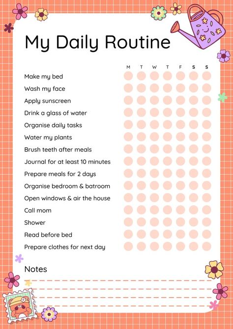 Cute Floral Daily Routine Checklist Daily Routine Checklist, Daily Routine Schedule, Daily Routine Planner, Routine Checklist, Call Mom, Routine Planner, Checklist Template, Todo List, Daily Task