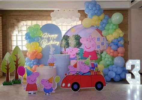 Best Theme theme at your home call For More Information 8285297156 Bob Esfanji, Pepa Pig Birthday Decoration, Peppa Pig Backdrop, Pig Decorations, Pig Birthday Decorations, Pig Birthday Theme, Peppa Pig Happy Birthday, Peppa Pig Birthday Party Decorations, Peppa Pig Decorations