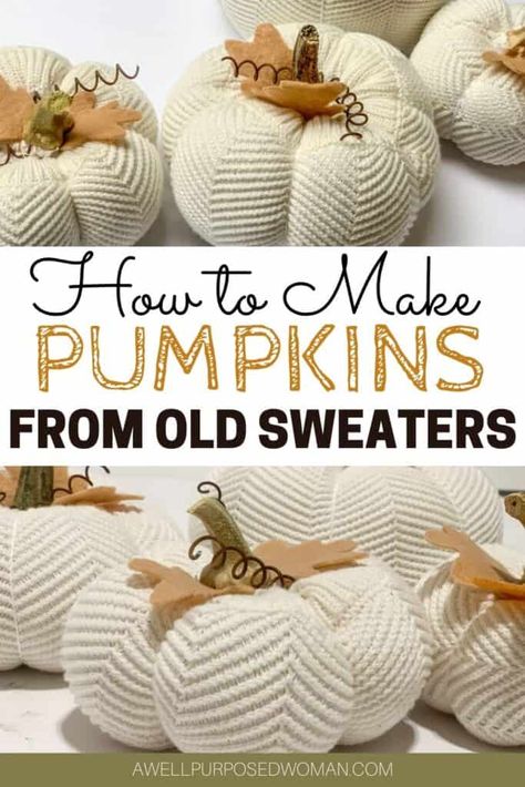 Diy Pumpkins From Sweaters, Fabric Pumpkin Display, Diy Fabric Pumpkins Pattern, Chenille Pumpkins Tutorial, Homemade Fabric Pumpkins, Making Pumpkins Out Of Fabric, Wool Pumpkins Diy, Diy Sock Pumpkins, Sweater Pumpkins Diy