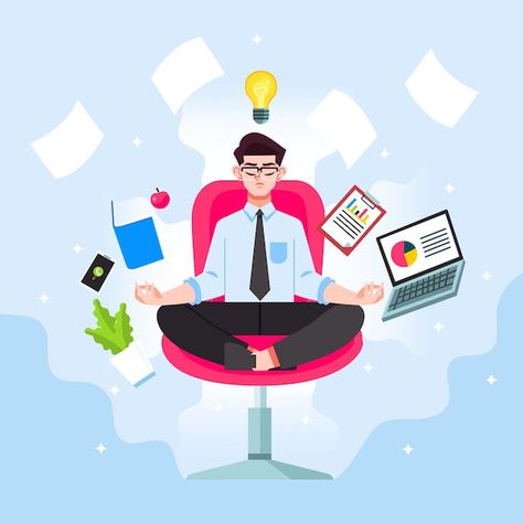 Businessman meditating on his chair at w... | Free Vector #Freepik #freevector #health #yoga #body #healthy Happy Yoga Day, Becoming Successful, Employee Productivity, How To Control Emotions, Health Yoga, Yoga Body, Web Application Development, Yoga Day, Healthy Work