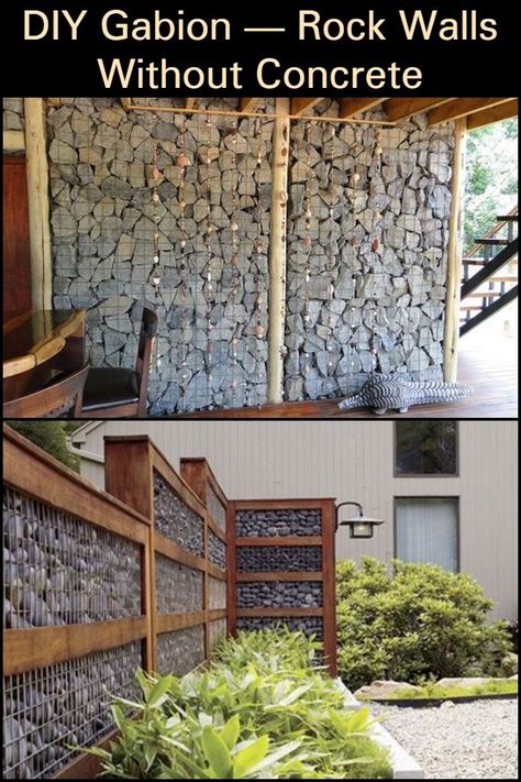 DIY Gabion - Rock Walls Without Concrete! Gabion Walls Retaining, Rock Walls Landscaping, Gabion Wall Diy, Gabion Retaining Wall Ideas, Gabion Raised Garden Bed, Rock Walls Fence, Rock Walls Landscape, Rock Fence Ideas, Stone Fence Wall