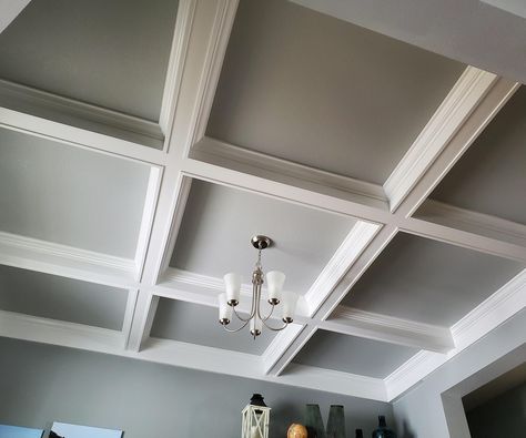 Cauffered Ceiling, Coffered Ceiling Kitchen, Coffered Ceiling Ideas, Diy Coffered Ceiling, Tray Ceiling Ideas, Coffer Ceiling, Coffered Ceiling Design, Ceiling Diy, Finish Carpentry