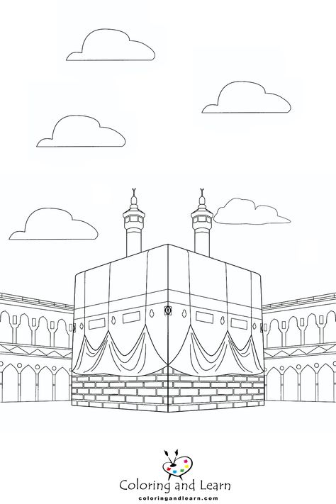 Best printable Kaaba Coloring Pages - Kaaba coloring pages are a fun and educational activity for children to learn about the significance of Kaaba in the Islamic religion. They are a grea... Kaba Sharif Drawing, Khana Kaba Drawing Easy, Kaba Drawing, Khana Kaba Drawing, Kaaba Drawing, Kabaa Mecca Drawing, Islamic Coloring Pages Free Printable, Islamic Drawing, Islamic Coloring Pages