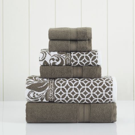 Modern Threads 6 Piece Reversible Yarn Dyed Jacquard Towel Set, Trefoil Filigree, Mocha - Walmart.com Twist Weave, Filigree Pattern, Linen Store, Cotton Bath Towels, Bath Linens, Soft Towels, Guest Towels, Bath Towel Sets, Cotton Towels