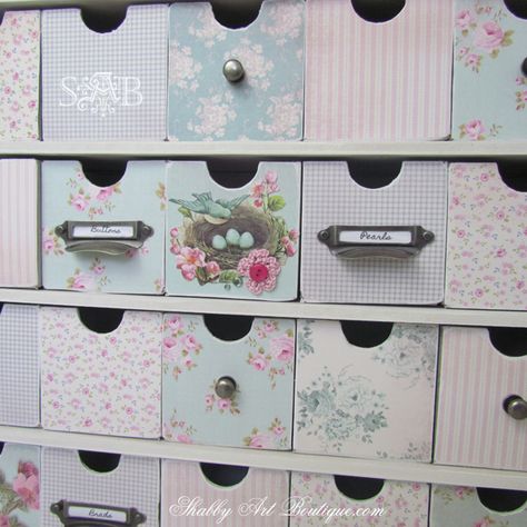 Craft Room Tour–part 2 - Shabby Art Boutique Vintage Craft Room, Shabby Chic Craft Room, Pretty Storage Boxes, Decoration Shabby, Dream Craft Room, Shabby Chic Dresser, Scrapbook Room, Craft Room Decor, Shabby Chic Crafts