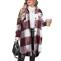 Long Flannel Shirt, Plus Size Flannel, Long Shacket, Long Flannel, Color Block Coats, Fall Winter Jacket, Jackets Casual, Plaid Shirt Women, Oversized Button Down Shirt