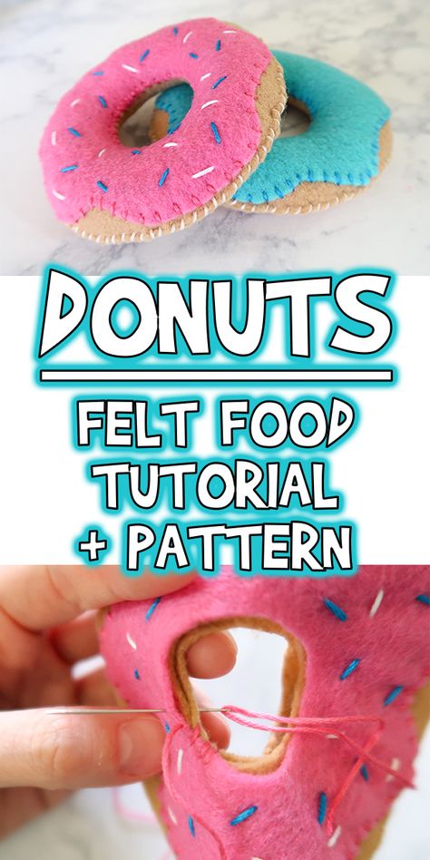 Today I'm starting a new series all about felt food! For our first project, I'm showing you how to make these super cute felt food donuts! Donut Pincushion Pattern, Felt Donuts Diy, Fabric Food Toys, How To Make Felt Food, How To Sew Felt, No Sew Felt Food, Felt Food Patterns Free Templates, Felt Cake Pattern, Things To Make With Felt