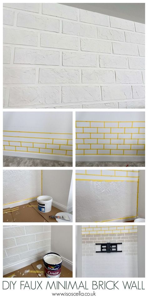 Sponge Brick Wall Diy, Fake Brick Wall Panel, Painted Faux Brick Wall, Painted Brick Backsplash, Fake Brick Wall, Diy Faux Brick Wall, Diy Brick Wall, Rustic Kitchen Backsplash, Painted Brick Wall