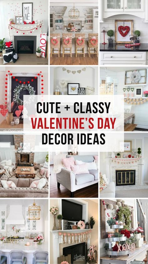 Cute + Classy Valentine's Day Decor - Neutrals with pops of color are a great way to decorate for the day of love without going overboard! Here's tons of ideas to inspire you! #valentinesday  |  Little Blonde Mom Blog Target Valentines Decor, February Home Decor, Valentine Home Decor Ideas, Valentine Mantle Decor, Neutral Valentines Decor, Valentine Mantle, Valentines Outdoor Decorations, Black Mantle Fireplace, Valentine Home Decor