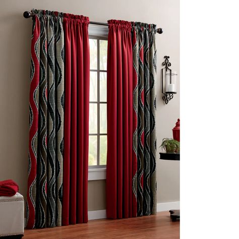 Wave Room-Darkening Panels | Montgomery Ward Red Drapes Living Room, Red And Black Curtains, Red And White Striped Curtains, Red Stripe Curtains, Fall Curtains, Gothic Bedroom Curtains & Drapes, Loveseat Covers, Diy Room Decor For Teens, Closet Design Layout