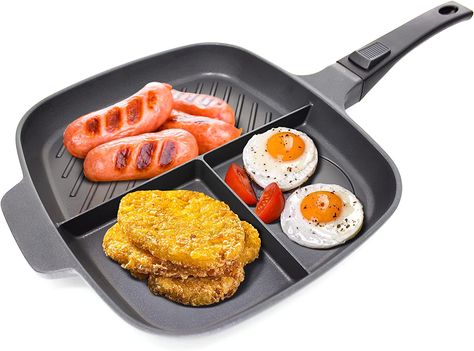 Lazy Pan for Breakfast Egg Poacher Frying Pan with Multi Sections Griddle Non Stick Pans for Gas, Electric, Induction & Oven Egg Poaching Pan Lighter Than Cast Iron Whether it's a big breakfast, delicious dinner or even a hearty campfire meal - this large, multi-section frying pan makes it easier than ever to cook all your ingredients at the same time. The ultimate in cooking convenience! https://amzn.to/42QsMXE Egg Poaching, Eggs In Oven, Pancake Griddle, Stove Top Grill, Induction Oven, Pancake Pan, Egg Poacher, Best Pans, Big Breakfast