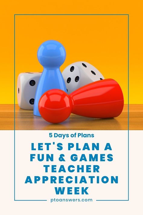 Let's plan the most fabulous Fun and Games themed Teacher Appreciation Week qwith 5 days of plans for an entire week of fun!  Your PTO PTA Staff Appreciation Chair will love all the ideas for the daily activities, menu and gift ideas for teachers and school staff. Game Theme Teacher Appreciation, Board Game Teacher Appreciation Week, Board Game Theme Teacher Appreciation, Teacher Appreciation Game Theme, Luncheon Themes, Teacher Appreciation Breakfast, Teacher Appreciation Week Themes, Teacher Appreciation Luncheon, Teacher Appreciation Themes