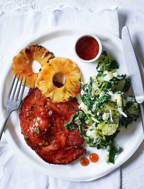 Win Gammon Steak, Colcannon Recipe, Gammon Recipes, Sainsburys Recipes, British Cooking, Family Supper, Berry Recipes, Uk Recipes, Pork Bacon