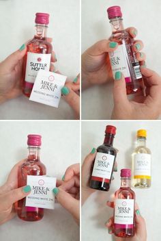 DIY mini-wine bottle wedding favors with FREE label downloads! Wine Bottle Wedding Favors, Mini Wine Bottle Favors, Wine Bottle Favors, Practical Wedding Favors, Wine Wedding Favors, Wedding Wine Bottles, Creative Wedding Favors, Inexpensive Wedding Favors, Wedding Favors And Gifts