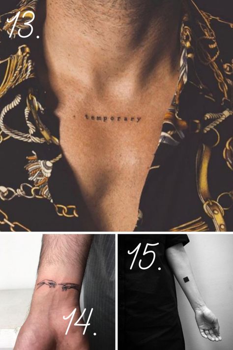 27 Small Tattoo Ideas for Men That Make A Big Statement - tattooglee Phenomenal Tattoo, Small Neck Tattoos, Small Tattoo Placement, Small Chest Tattoos, Tattoo Minimal, Tattoo Spots, Hidden Tattoos, Men's Small Tattoo, Awesome Tattoo