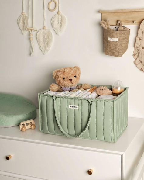 Baby Caddy with Handles and Removable Dividers - This nursery storage basket is equipped with sturdy and comfortable handles, allowing you to carry it effortlessly from room to room and onto car travel trips. The removable dividers provide flexibility in organizing the caddy according to your specific needs and keep it neat and organized. Baby Caddy Organizer, Nursery Storage Baskets, Diaper Station, Diaper Organizer, Newborn Gift Basket, Bedroom Boy, Newborn Room, Diaper Organization, Baby Registry Must Haves