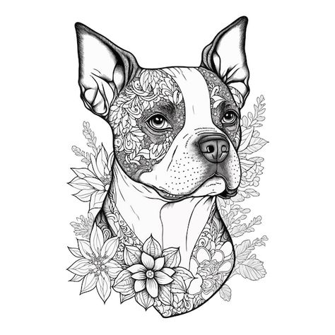 Coloring page for adults mandala dog ill... | Premium Vector #Freepik #vector #colouring #dog-art #cartoon-sketch #outline Boston Terrier Coloring Pages, Boston Terrier Tattoo, Free Printable Numbers, Boston Terrier Dog, Printable Numbers, Psd Icon, Dog Illustration, Dog Drawing, Vector Photo