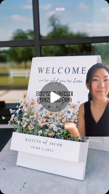 1,646 likes, 30 comments - wonhaus op July 30, 2024: "DIY flower box welcome sign for allll the festivities - weddings, bridal/baby showers, birthdays, dinner parties and more! Measurements for the plywood pieces: Frame: 2ft x 3ft (x2) Flower box: -front: 24in x 6in (highest part of the wave) -sides 4in x 6in (x2) -bottom 23in x 4 in *used the other side of the wave cut out as decor for the top Cost / material breakdown: - used half of a 4x8 plywood sheet ($24.49) - gold hinges ($10.88) - g Welcome Sign Flower Box Diy, Flower Box Welcome Sign, Diy Flower Box, Welcome Flowers, Diy Flower Boxes, Plywood Sheets, Flower Box, Box Signs, Diy Signs