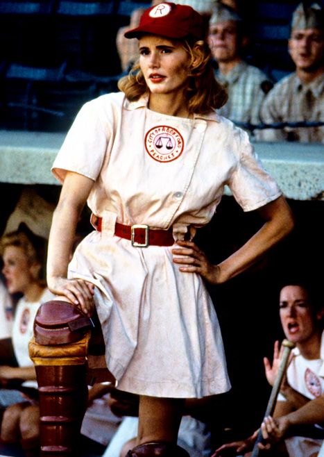 Geena Davis in A League of Their Own, 1992, I love this movie so much its insane. These women were so inspirational to me as a little girl. I want to learn to sew so I can make one of those uniforms! 4th Of July Movies, Red Head Halloween Costumes, July Movies, Rockford Peaches, Classy Halloween Costumes, No Crying In Baseball, A League Of Their Own, League Of Their Own, Geena Davis