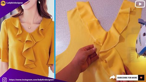 Hi everybody! Today I tutorial you Easy Ways to Sewing Neck With Frill Women's and frill collar neck design for kurti | spiral ruffles. In future videos, I will show you Useful Sewing Hacks ,tips ,tricks and secrets worth knowing For Beginners in my sewing projects. With this techniques, you can easily sew. Sewing Pattern Design Dress, How To Sew A Blouse, Stitching Tips Sewing Hacks, Women Neck Design, Ruffle Neck Design, Neck Design Kurti, Blouse With Frills, Collar Neck Design, Blouse Pattern Free