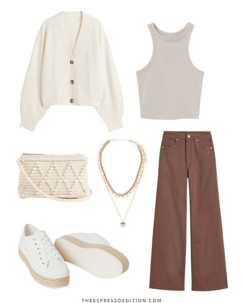 How to Style a Basic Cardigan for a Simple Spring Outfit in 2022 - The Espresso Edition Spring Outfits Cardigans, Cream Tops Outfit, Beige Spring Outfit, Cold Spring Outfit Ideas, Cardigan Ideas Outfits, How To Style A Cream Cardigan, Styling White Cardigan, How To Style A Cardigan Aesthetic, Beige Cardigan Outfit Aesthetic