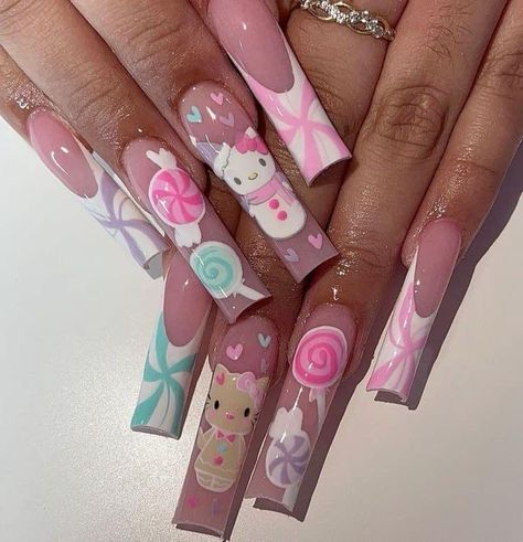 Valentines Nails French Tip, Nail Art Valentines, Valentines Nails French, Nails Duck, Pink Christmas Nails, Hello Kitty Nails Art, Nails French Tip, Art Valentines, Airbrush Nails