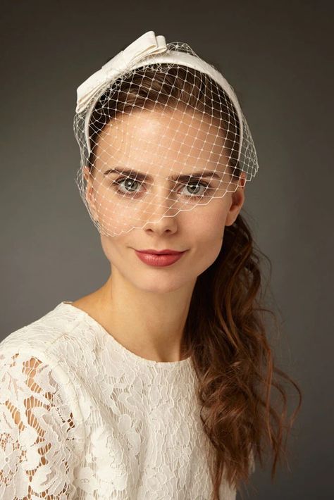 Where To Buy Birdcage Veils | OneFabDay.com Bandeau Veil, Veil Birdcage, Mini Veil, Wedding Crown Flower, Flower Wedding Crown, Headband With Veil, Floral Headband Wedding, Bridal Headband Pearl, Bridal Mini