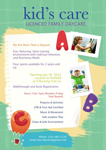 Here is a top idea for you to advertise your business on licensed family  #daycare . Just make a kid's care flyer to attract parents at the most extent. Sample Flyers, Family Daycare, Home Day Care, Starting A Daycare, Daycare Forms, Childcare Business, Family Day Care, Small Business Start Up, Daycare Center