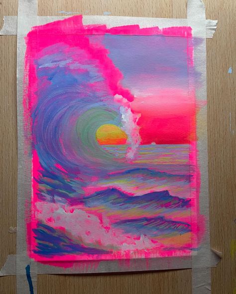 Painting on a fluorescent pink background is not easy. More ocean paintings to come 🌊🪸🐠 . . . #art #gouache #ocean #oceanpainting #oceanlover #summervibes #summer #summertime #maximalistdecor #wallart #colorfuldecor #fluorescent #winsorandnewton Fluorescent Acrylic Painting, Fluorescent Wall Paint, Neon Pink Painting, Neon Acrylic Artwork, Fluorescent Painting, Fluorescent Paint, Maximalist Decor, Ocean Lover, Ocean Painting