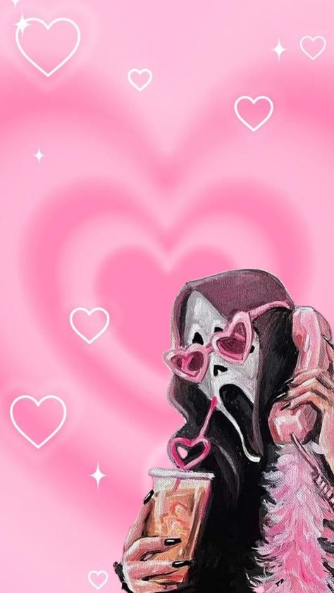 #y2k #pink #ghostface Wallpaper Iphone Ghostface, Pink Ghostface, Ghost Face Wallpaper Aesthetic, Y2k Aesthetic Wallpaper, Y2k Wallpaper Iphone, Halloween Wallpaper Iphone Backgrounds, Halloween Wallpaper Cute, Y2k Wallpaper, Cool Backgrounds Wallpapers