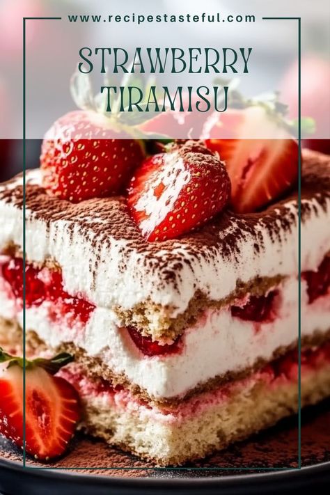 A delightful twist on the classic tiramisu, this Strawberry Tiramisu features layers of creamy mascarpone filling, sweet strawberry jam, and ladyfingers soaked in a luscious strawberry syrup. Perfect for summer gatherings or any sweet occasion! Strawberry Tiramisu Recipe, Lady Fingers Dessert, Tiramisu Mascarpone, Mascarpone Filling, Classic Tiramisu, Finger Desserts, Lady Finger Cookies, Strawberry Tiramisu, Italian Dessert