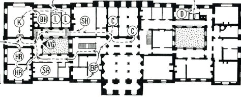 Harewood House, plan of the basement floor.The codes for the rooms are as follows:  BH- Bake House  BP- Butler’s Pantry  C -Cellars  D- Dairy  HR-Housekeepers Room  K – Kitchen  L – Larder  PS- Pastry  S- Store  SR -Steward’s Room  ST- Still Room  VG -Ventilation Gap Basement Flooring Waterproof, Family Entertainment Room, Painting Basement Floors, Basement Flooring Options, Harewood House, Historical Interior, 10 February, Map Layout, Cheap Flooring