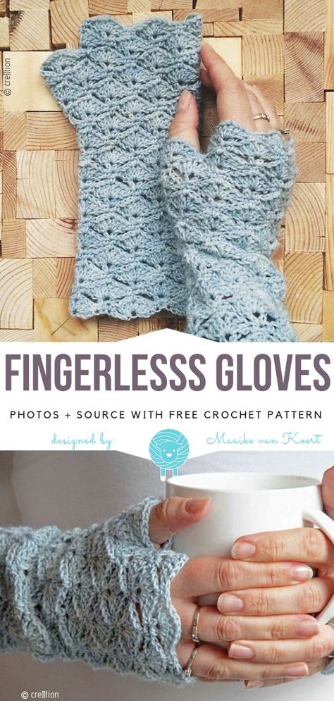 Fingerlesss Gloves Free Crochet Pattern Crochet Wrist Warmers, Fingerless Gloves Crochet Pattern, Crochet Gloves Pattern, Confection Au Crochet, Mode Crochet, Gloves Pattern, Crochet Fingerless Gloves, Crochet Mittens, Haken Baby