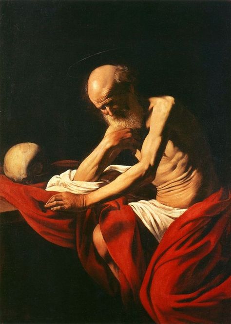 Le Caravage - Saint Jérome                                                                                                                                                      Plus Michelangelo Caravaggio, Saint Jerome, Caravaggio Paintings, 26 December, St Jerome, Baroque Painting, Baroque Art, Italian Painters, Classic Paintings