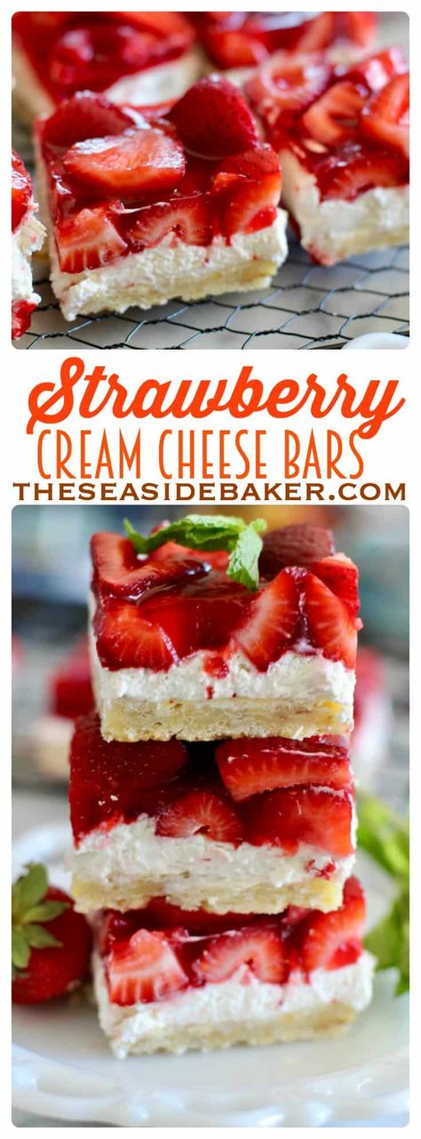 strawberry cheesecake bars Strawberry Cream Cheese Bars, Strawberry Cheesecake Bars, Strawberry Bars, Cheese Bars, Cream Cheese Bars, Dessert Oreo, Cream Cheesecake, Cheese Bar, Strawberry Dessert Recipes